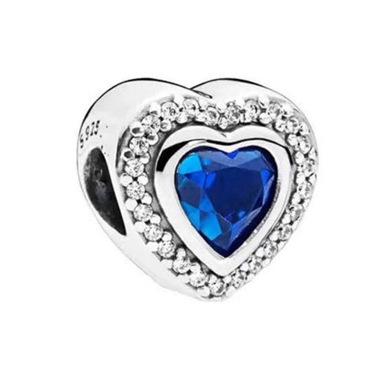 PANDORA Beads Hearts 792021PCZ Petites Eternals Pandora Silver Heart Charm CZ \u0026 Blue Crystal Sparkling Love Bead