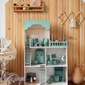 Handmade Wooden Dollhouse for Dolls - Large House with Furniture