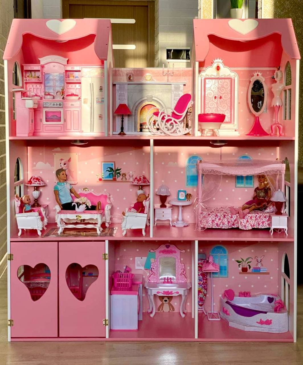 DeAO Maison De Poupée Portable 2 En 1 Rose - Kit De Jeu Pour Enfant Meubles Pliants Jouet Familial Valise Pour Enfants Amz B0btm9