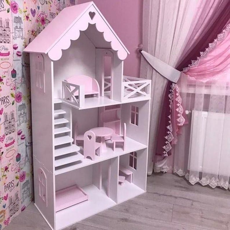 Customizable Wooden Dolls House for Kids With Furnitures, Big Dollhouse ...