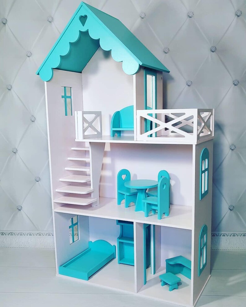 Customizable Wooden Dolls House for Kids With Furnitures, Big Dollhouse ...