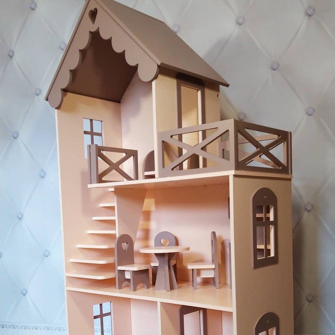 Customizable Wooden Dolls House for Kids With Furnitures, Big Dollhouse ...
