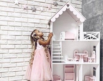 Wooden dolls house, Surprise house, Playmobil dollhouse, White bookshelf, Built in bookshelves, Bookshelf with doors