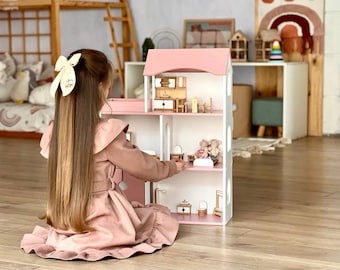 Handmade Wooden Dollhouse for Dolls, Eco-Friendly and Customizable