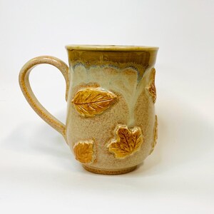 Handmade Leaf Pottery Mug, Ceramic Autumn Coffee Cup, Botanical Studio Drinkware