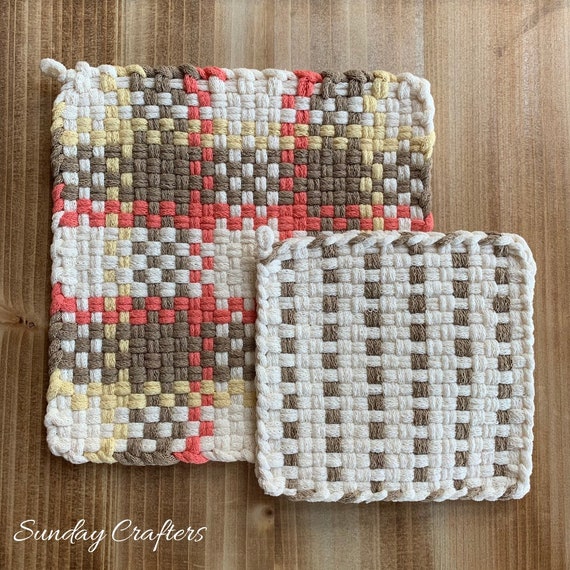 Large Woven Potholders Set of 2 Traditional Handmade Cotton Etsy