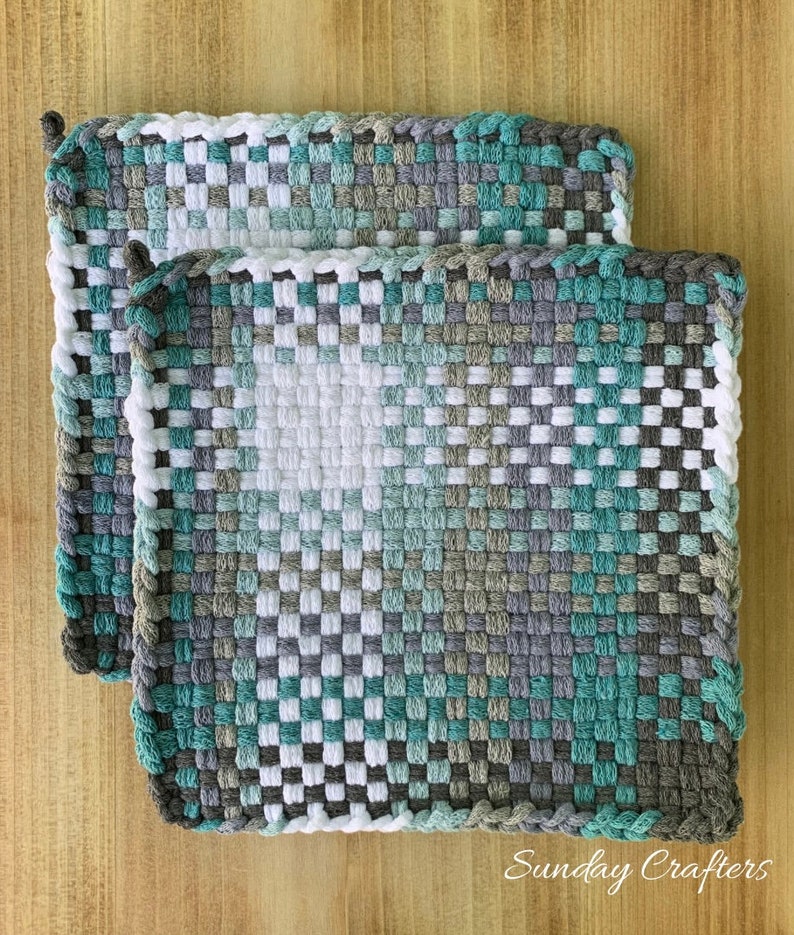 8.5 Woven Potholders Set of 2, Traditional Handmade Cotton Hot Pad