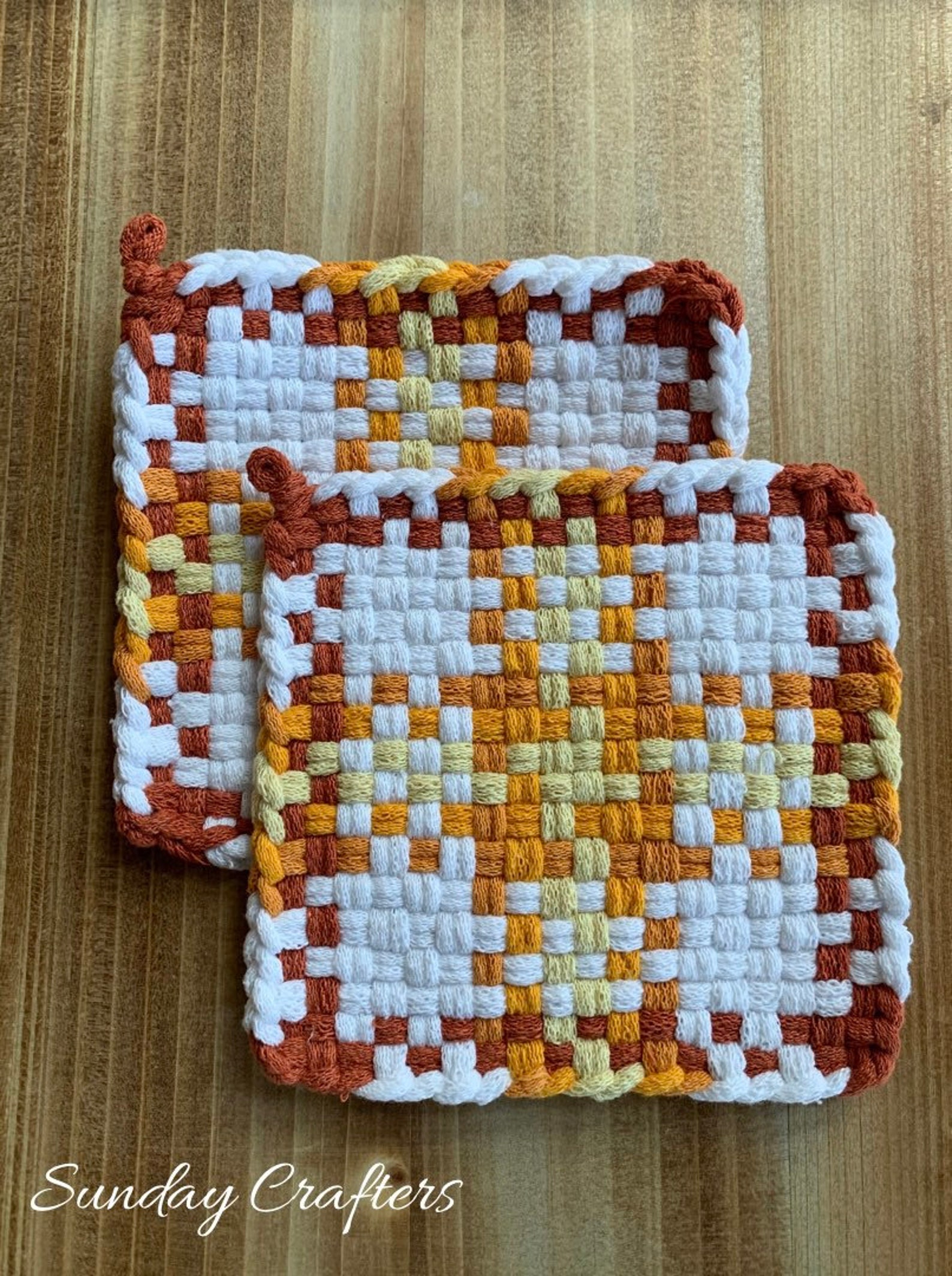 Large Woven Potholders Set of 3 Traditional Handmade Cotton Etsy