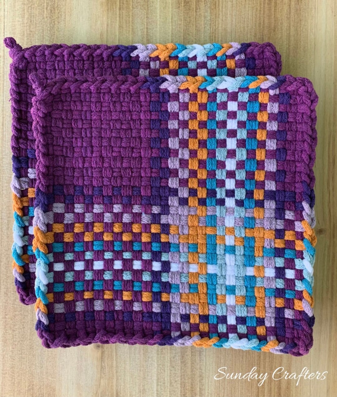 8.5 Large Woven Potholders Set of 2 Traditional Handmade Etsy