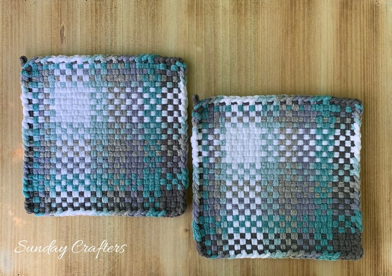 8.5 Woven Potholders Set of 2, Traditional Handmade Cotton Hot Pad