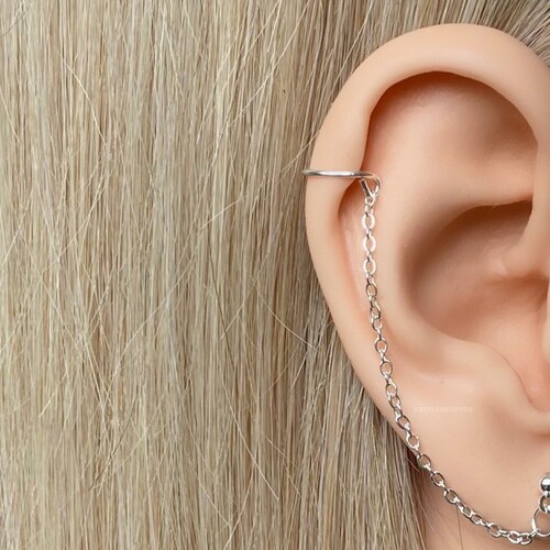 Stud With Chain and Cartilage Hugging Cuff Gold Ear Cuff Ear Etsy