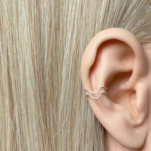 Silver Helix Cuff Ear Cuff Double Helix Cuff Hammered Etsy