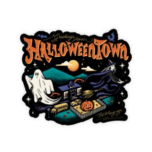 Greetings from Halloweentown Sticker, Water Bottle Decal, Vinyl Die Cut for Laptop, Theme Park Design