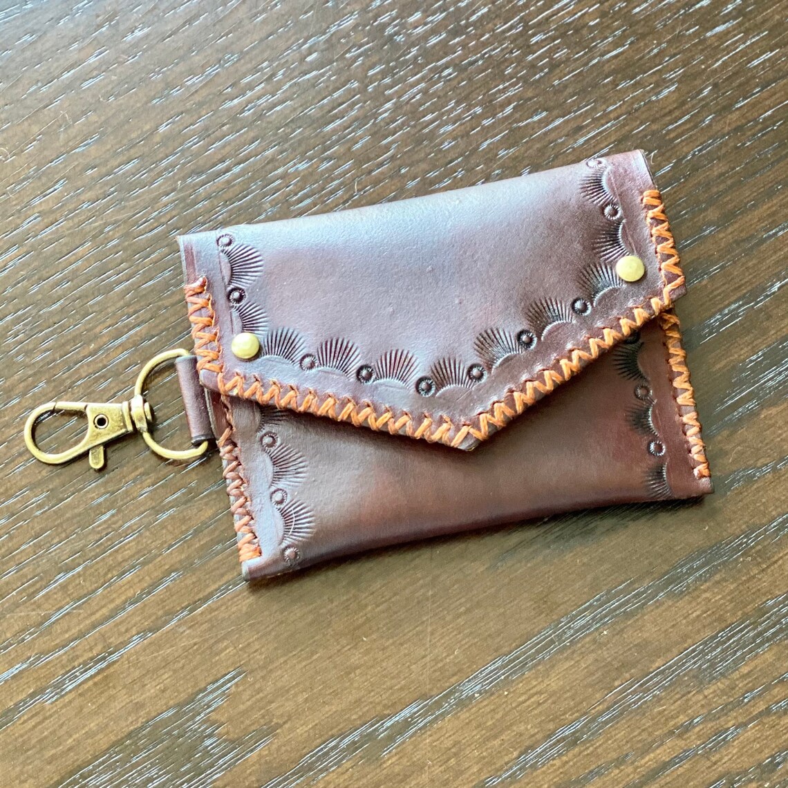 Leather Minimalist Wallet Keychain Etsy