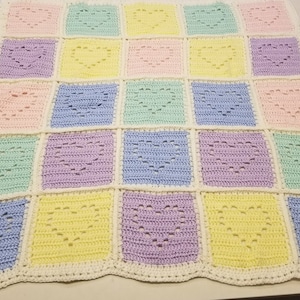 Hearts Crocheted  Baby Blanket
