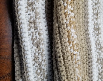 Tan and White Crocheted Blanket