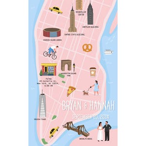 Niestandardowa ilustrowana mapa ślubna, mapa z kreskówek, mapa podróży, mapa wydarzeń, mapa miejsc docelowych, zapisz datę, mapa Airbnb, plik do wydruku