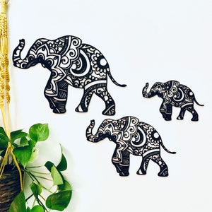 SET OF 3 Wooden ELEPHANT Mandalas | Animal Wall Art | Home Decor | Birthday Gift | New Home Gift | Mandala Art | Geometric Elephant Art