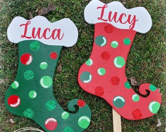 Christmas Yard Decor, Personalized Elf Stocking