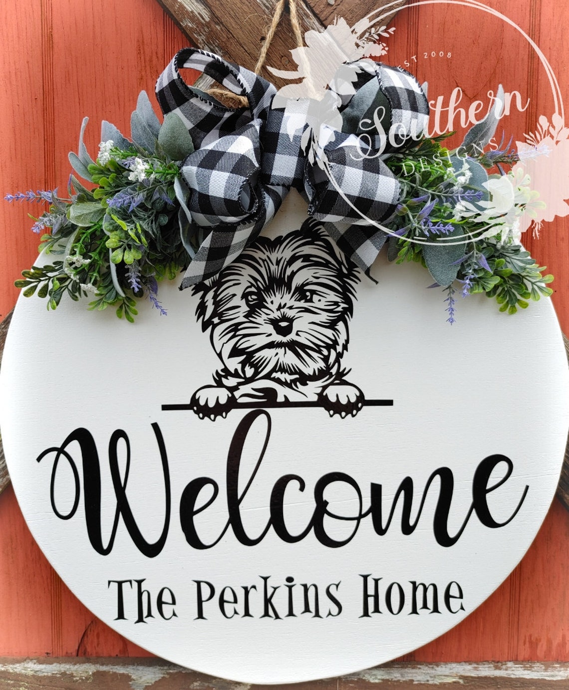 Yorkie Door Hanger Sign Dog Lover Farmhouse Bow Etsy