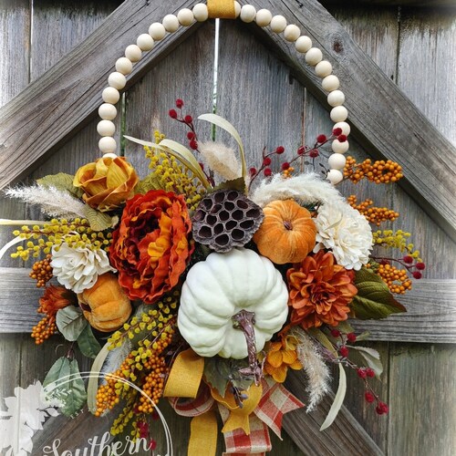 Bead Fall Wreath Boho Front Door Wreath Pumpkins - Etsy