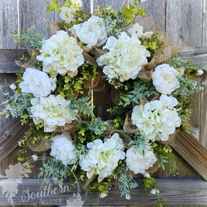 Hydrangea Wreath, Everyday Wreath, Cream and White Flowers, Summer Wreath