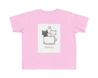 Fijn Jersey T-shirt voor peuters Meisjes Leuke katten T-shirt Kattenbeker Voeg de naam van het kind toe