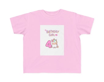 4 Year Old Birthday Girl Toddler's Fine Jersey Tee Cotton Birthday T Shirt Number