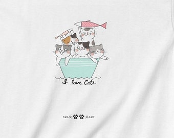 Kids I Love Cats T-Shirt Cute Cats Kids Heavy Cotton Tee Comic TShirt