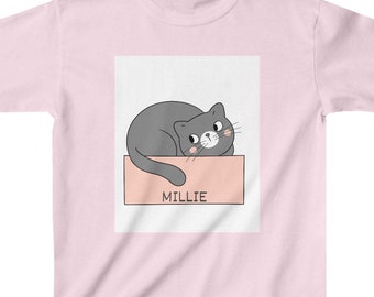 Kids Heavy Cotton Tee Cat Cute Kids Cats  Name on T Shirt