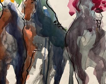 Impresión giclée de caballo de carreras: colores vivos, pinceladas expresivas, arte de movimiento dinámico, abstracto.