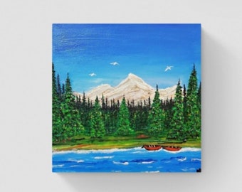 Mountain Lake painting, Landscape painting, Mountain Lake Art, Wall Art Landscape, Lake Mountain painting, Painted by a Blind Artist,