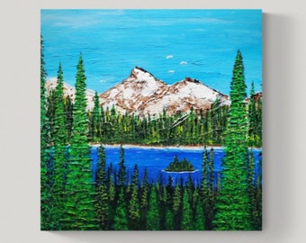 Mountain Lake Painting, Entryway Wall Art, Nature Wall Art, Mountain Wall Art, Mountain Home Decor, Painting by Blind Artist, Shellyann