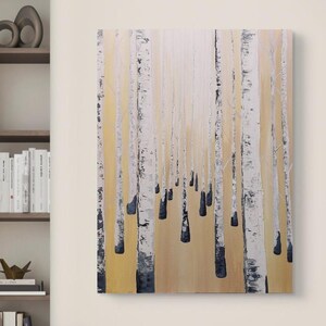 White Birch Forest Painting, Wall Art for New Home, Nature Wall Art, Painted by Blind Artist, Birch Forest Art,