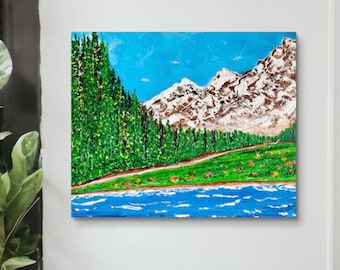 Mountain Lake Wall Art, Home Office Wall Art, Painted by a Blind Artist, Mountain Lake Wall Decor, Nature Landscape Painting,