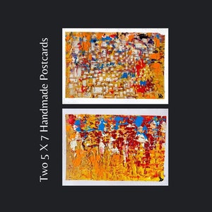 Cartes postales peintes à la main, Deux cartes postales 5X7, Peintes par un artiste aveugle, Shellyann Siddoo, Cartes postales texturées, Peinture originale