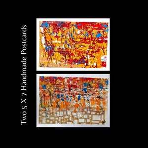 Cartes postales peintes abstraites, deux 5X7, peintes par un artiste aveugle, Shellyann Siddoo, carte postale texturée, cartes peintes à la main,
