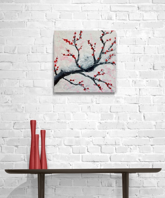Cherry blossom Painting, Original Painting, Cherry Blossom Art, Wall Art, Home Office Decor, Painted by a blind artist, Inspirational Art
