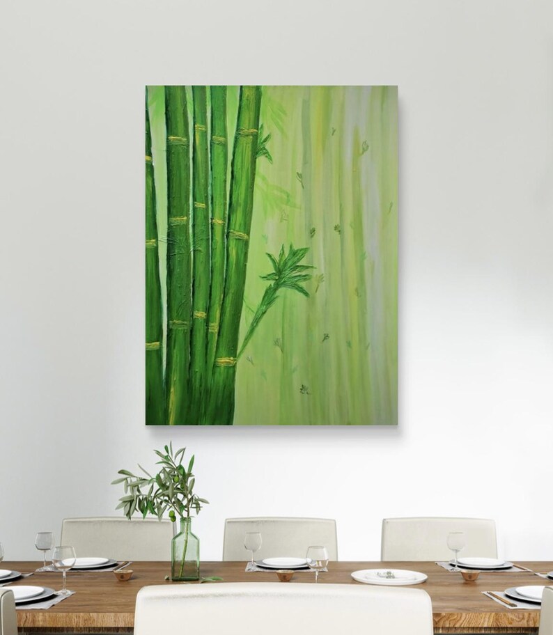 Large Bamboo Wall Art, Bamboo, Textured Bamboo Painting, Abstract Bamboo Painting, Feng Shui Decor, Feng Shui Art, Painted by Blind Artist, image 2
