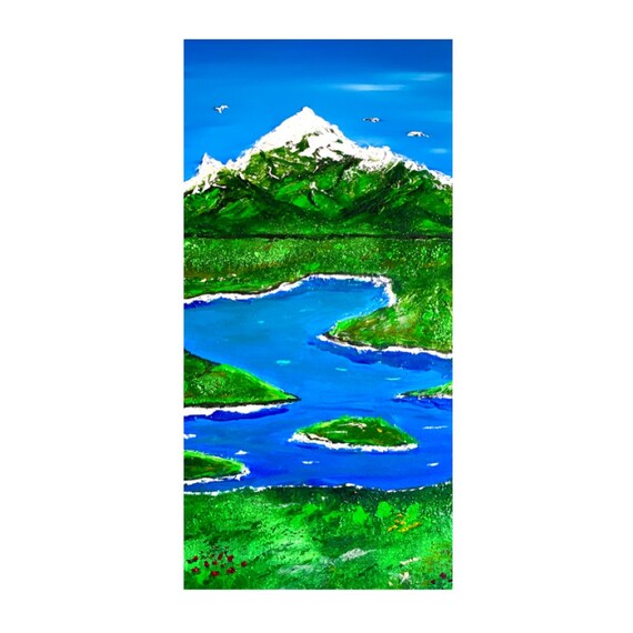 Mountain Lake Painting Nature Wall Art Painted by Blind Etsy