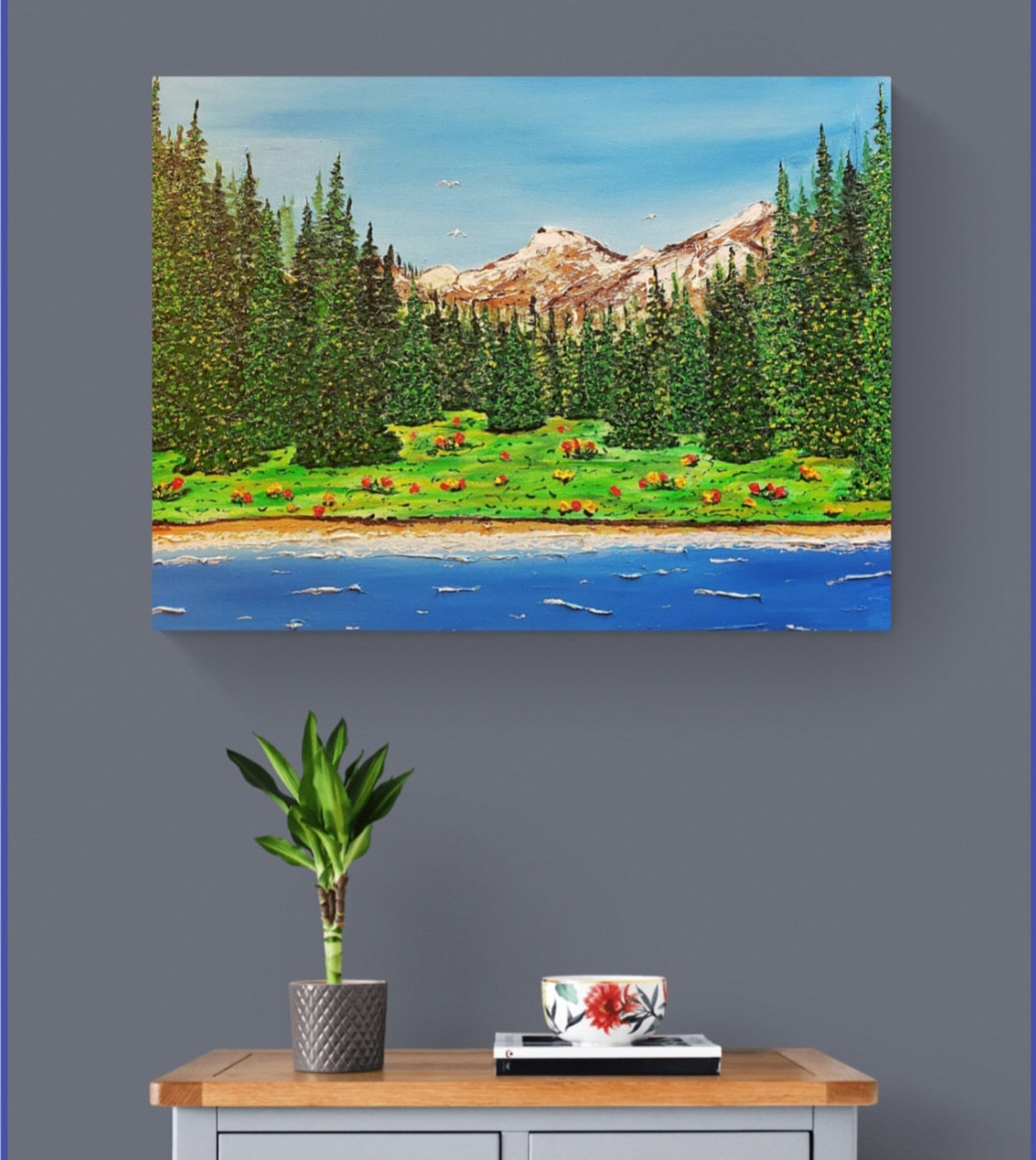 Mountain Lake Painting, Mountain Lake Wall Art, Landscape Wall Art