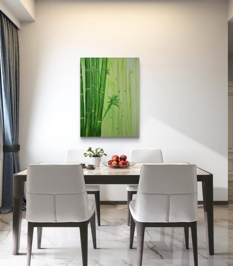 Large Bamboo Wall Art, Bamboo, Textured Bamboo Painting, Abstract Bamboo Painting, Feng Shui Decor, Feng Shui Art, Painted by Blind Artist, image 3