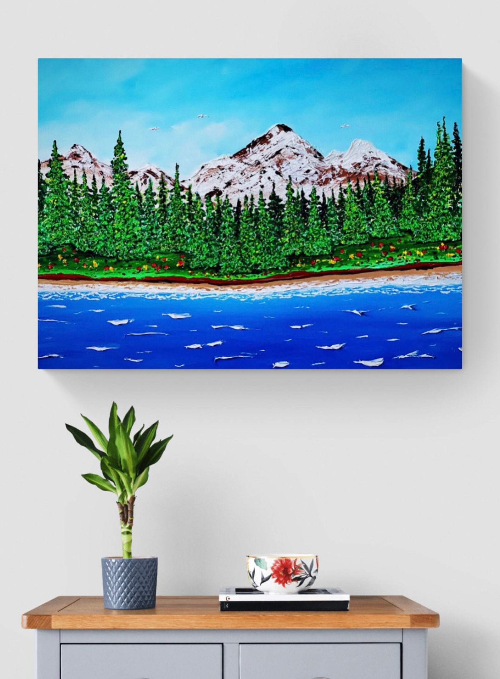 Mountain Lake Painting Living room Wall Art Nature Landscape Etsy