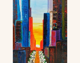 Abstrakte Stadt Skyline Malerei, Haus Büro Wandbild, Haus Büro Skyline, abstraktes Bild, gemalt von einem blinden Künstler
