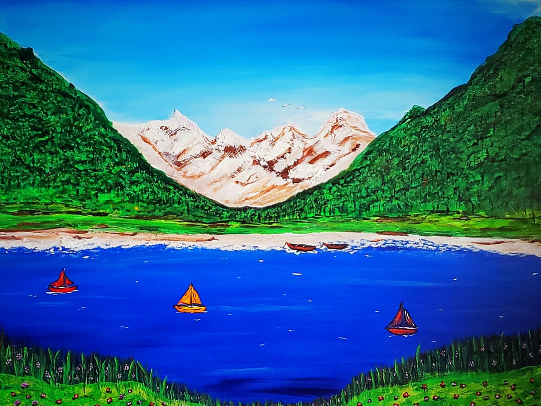 Mountain Lake Wall Art Wall Art Dining Room Wall Art Etsy