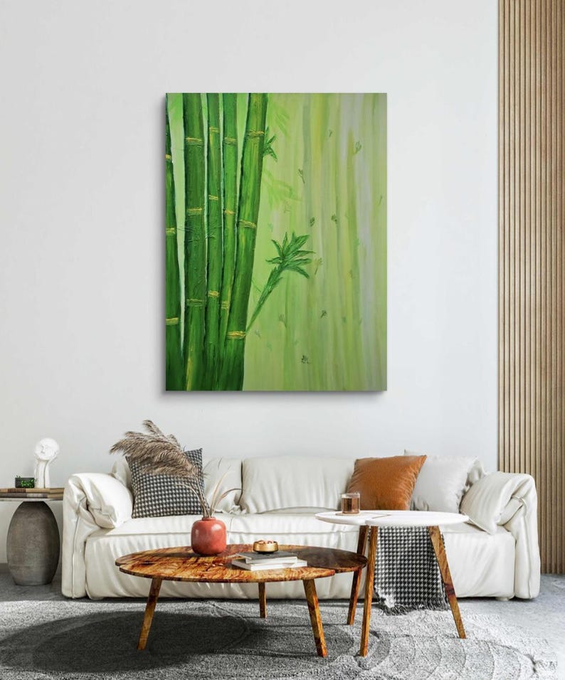 Large Bamboo Wall Art, Bamboo, Textured Bamboo Painting, Abstract Bamboo Painting, Feng Shui Decor, Feng Shui Art, Painted by Blind Artist, image 4