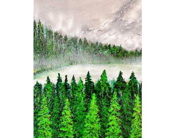 Pijnbomen schilderij, winter kunst aan de muur, geschilderd door blinde kunstenaar, Shellyann Siddoo, kunst aan de muur, Home Office Decor