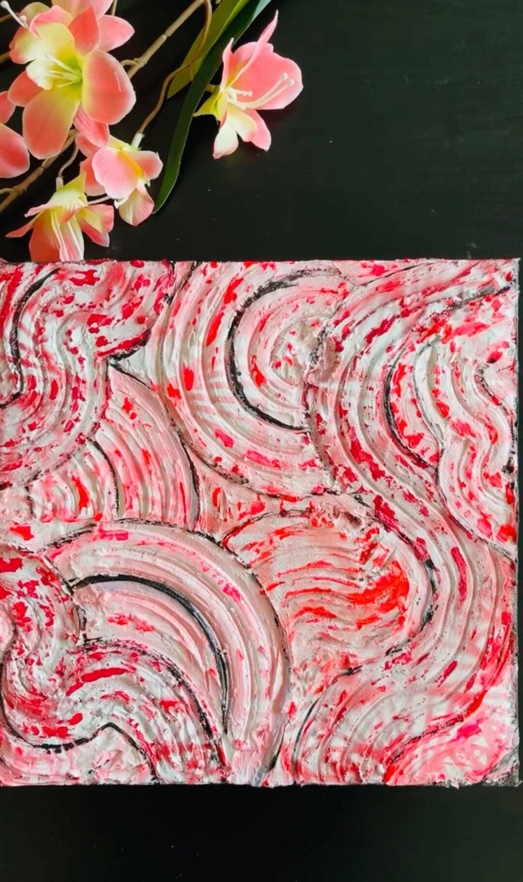 Pink and Red Wall Art, Pink Art on Canvas, Pink Home Decor, Textured