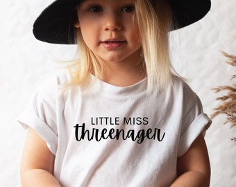 Threenager Tshirt, Three Year Old Shirt, Little Miss Threenager, Threenager Toddler Girl Tee, Shirt for Three year old, Third Birthday