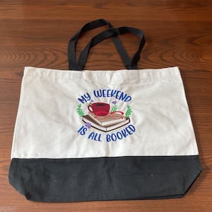Sac fourre-tout en toile - Cartable de bibliothèque - Tissu brodé matelassé - Mon week-end est réservé